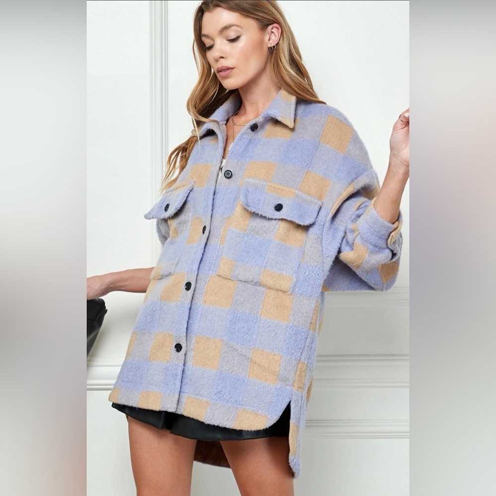 Small Checkered Button-Up Fall Jacket In Lavender… - image 2